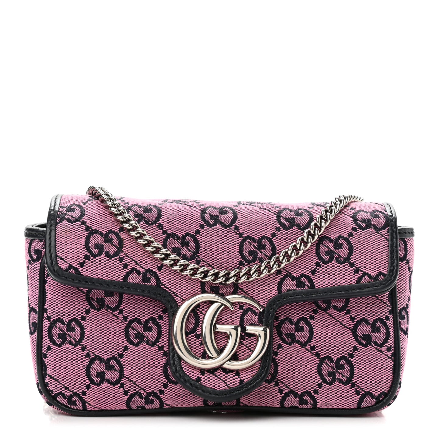 Monogram Multicolor Matelasse Diagonal Super Mini GG Marmont Shoulder Bag Pink Blue