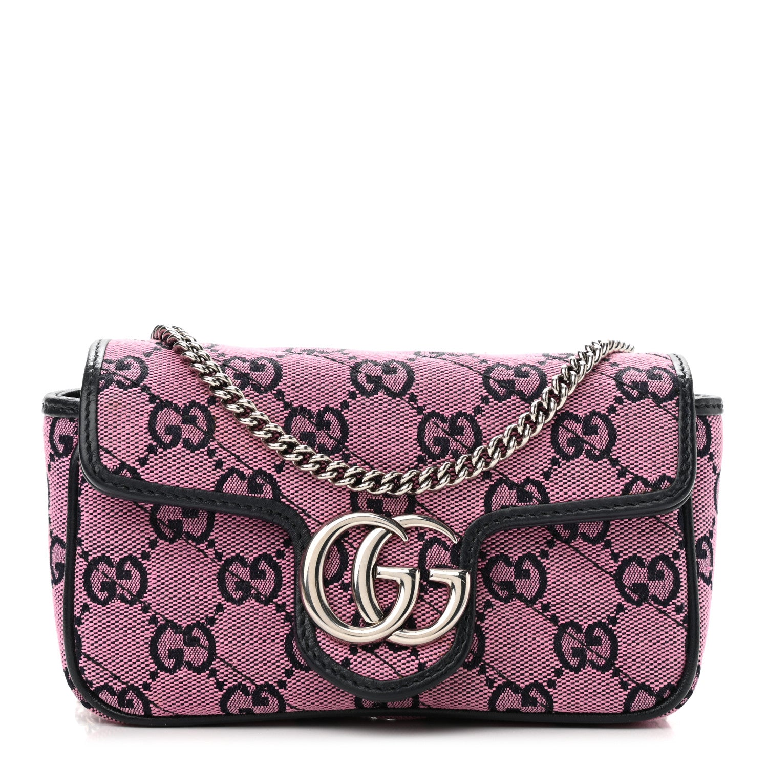 Gucci Monogram Multicolor Matelasse Diagonal Super Mini GG Marmont Shoulder Bag Pink Blue 1 of 10