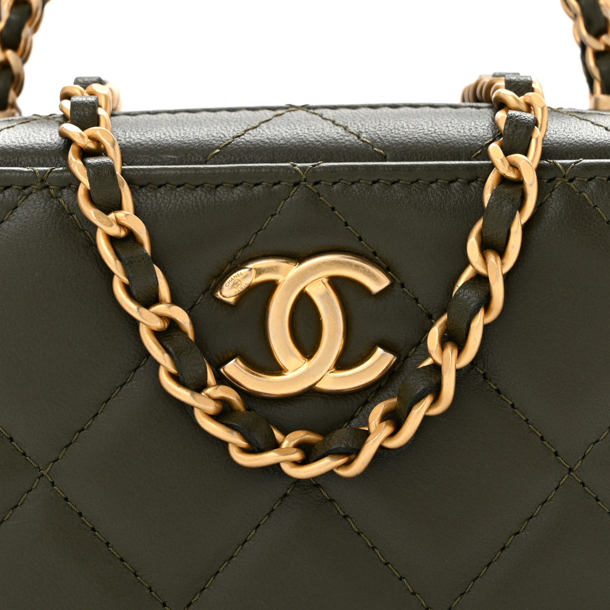Chanel Lambskin Quilted Mini Chain Top Handle Vanity Case Dark Khaki 9 of 13
