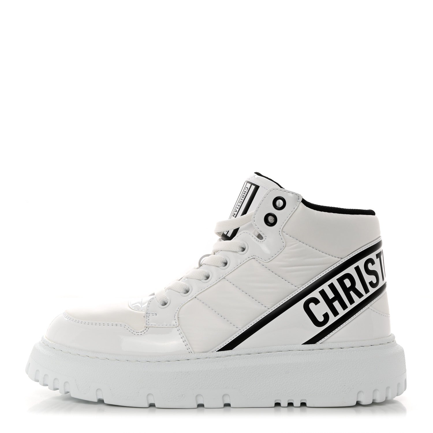 Christian Dior CHRISTIAN DIOR Nylon Fabric Womens D-Player High Top Sneakers 37 White Black 1 of 9