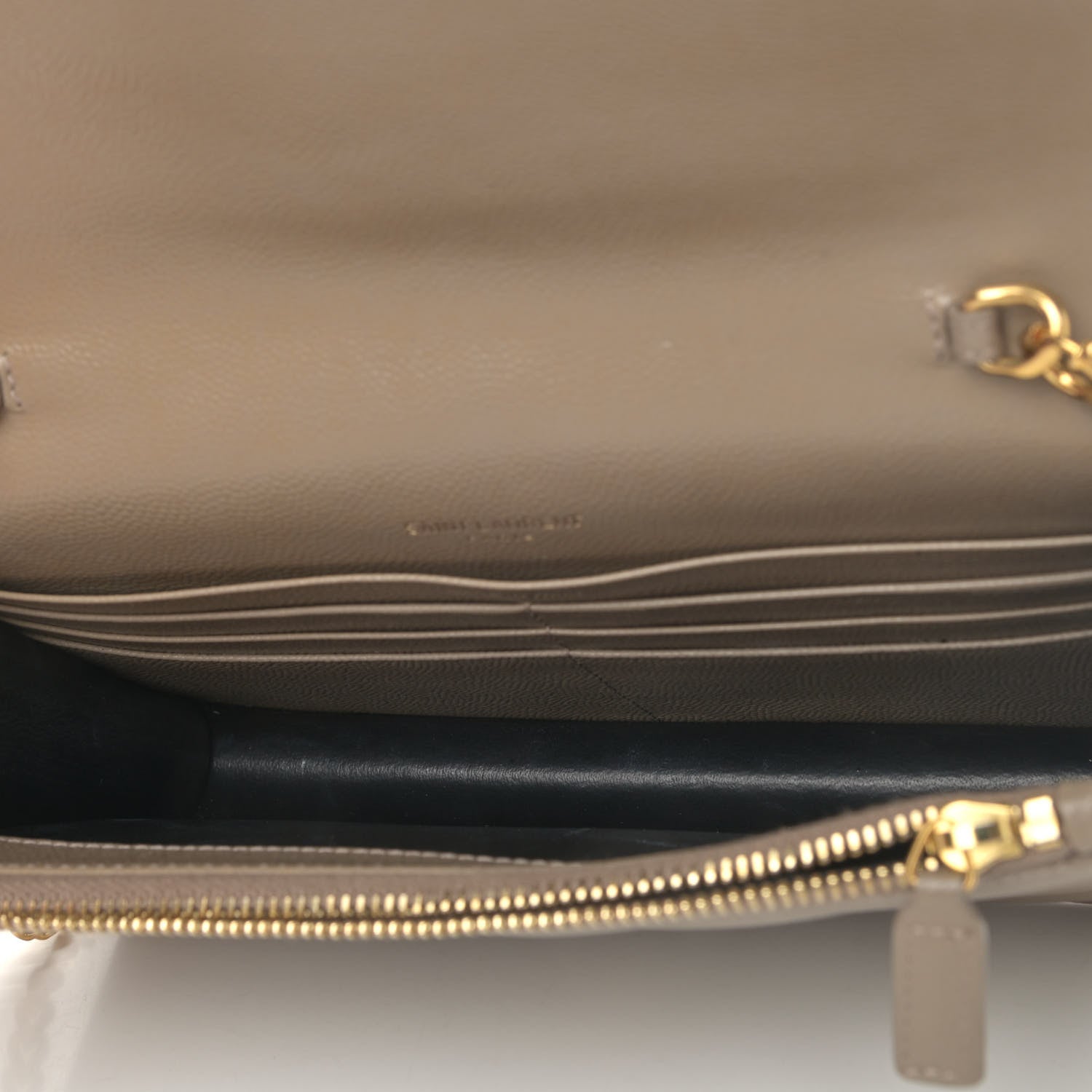Saint Laurent Grain De Poudre Matelasse Chevron Monogram Envelope Chain Wallet Taupe 4 of 4