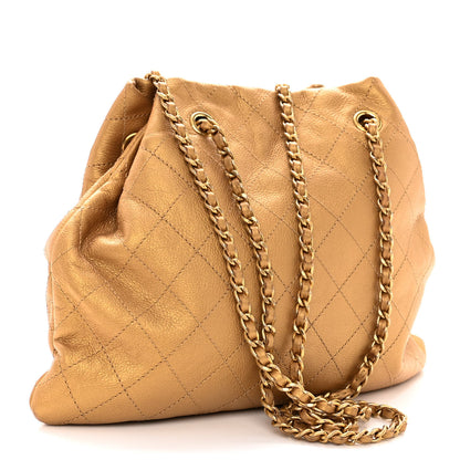 Chanel Metallic Calfskin Quilted Small Drawstring Bag Gold 2 of 10