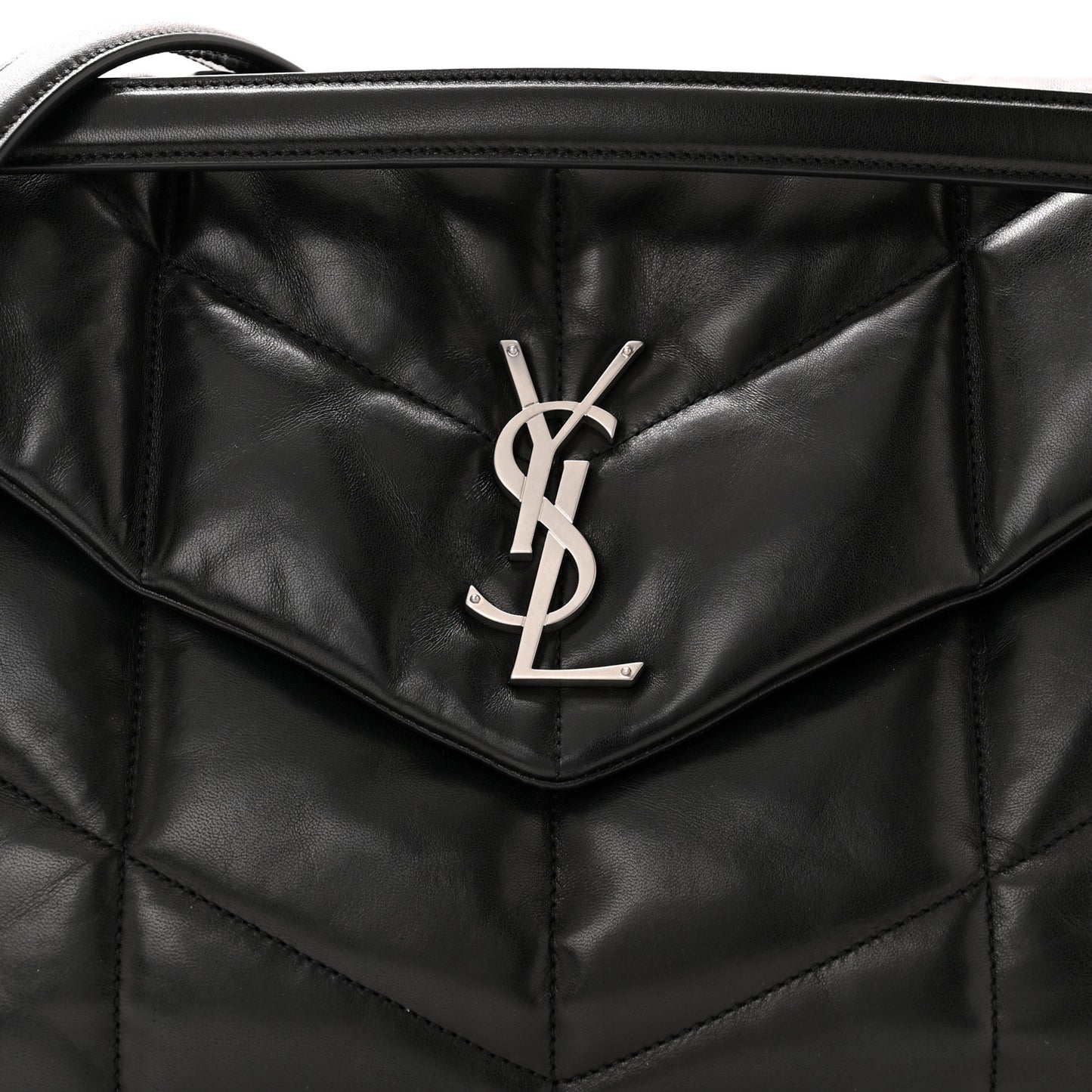 Lambskin Quilted Medium Loulou Puffer Monogram Chain Satchel Black