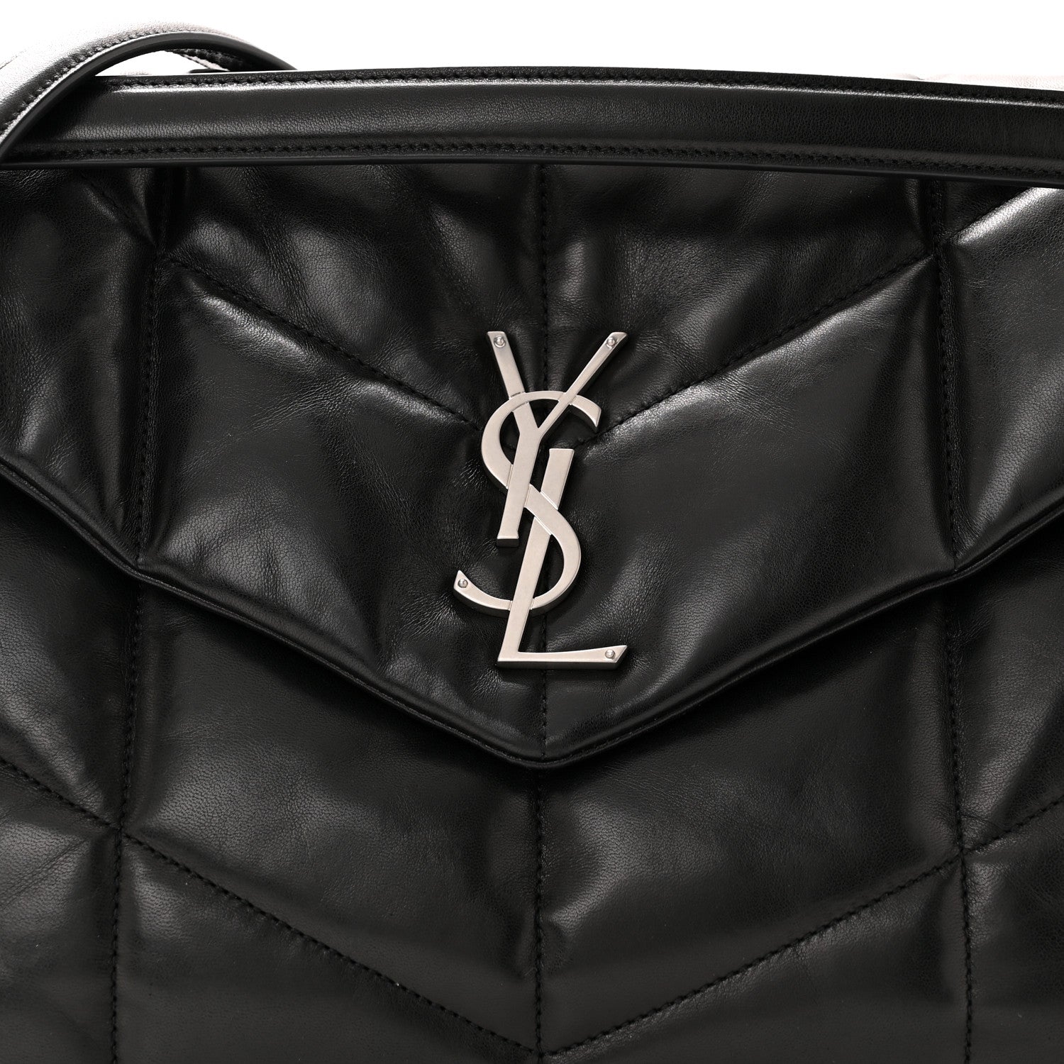 Saint Laurent Lambskin Quilted Medium Loulou Puffer Monogram Chain Satchel Black 8 of 10