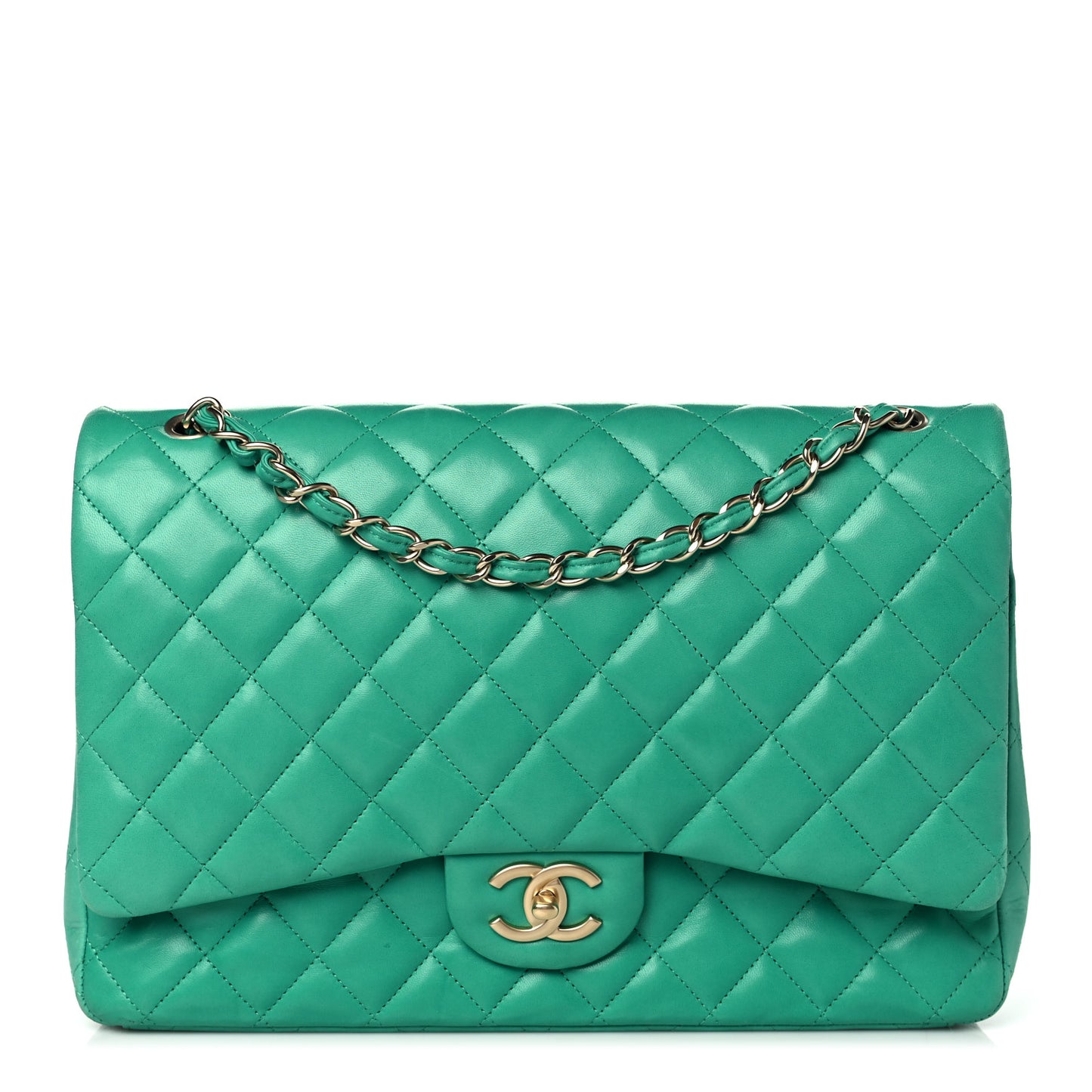 Lambskin Quilted Maxi Double Flap Green