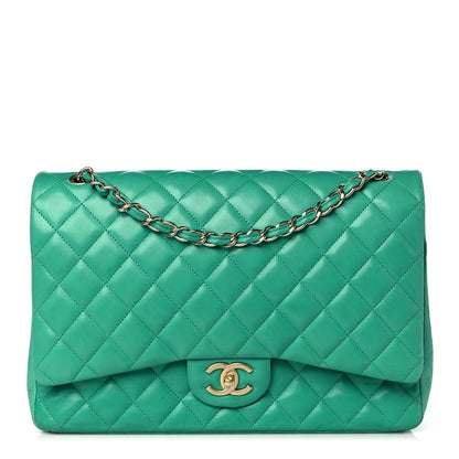 Chanel Lambskin Quilted Maxi Double Flap Green 1 of 10