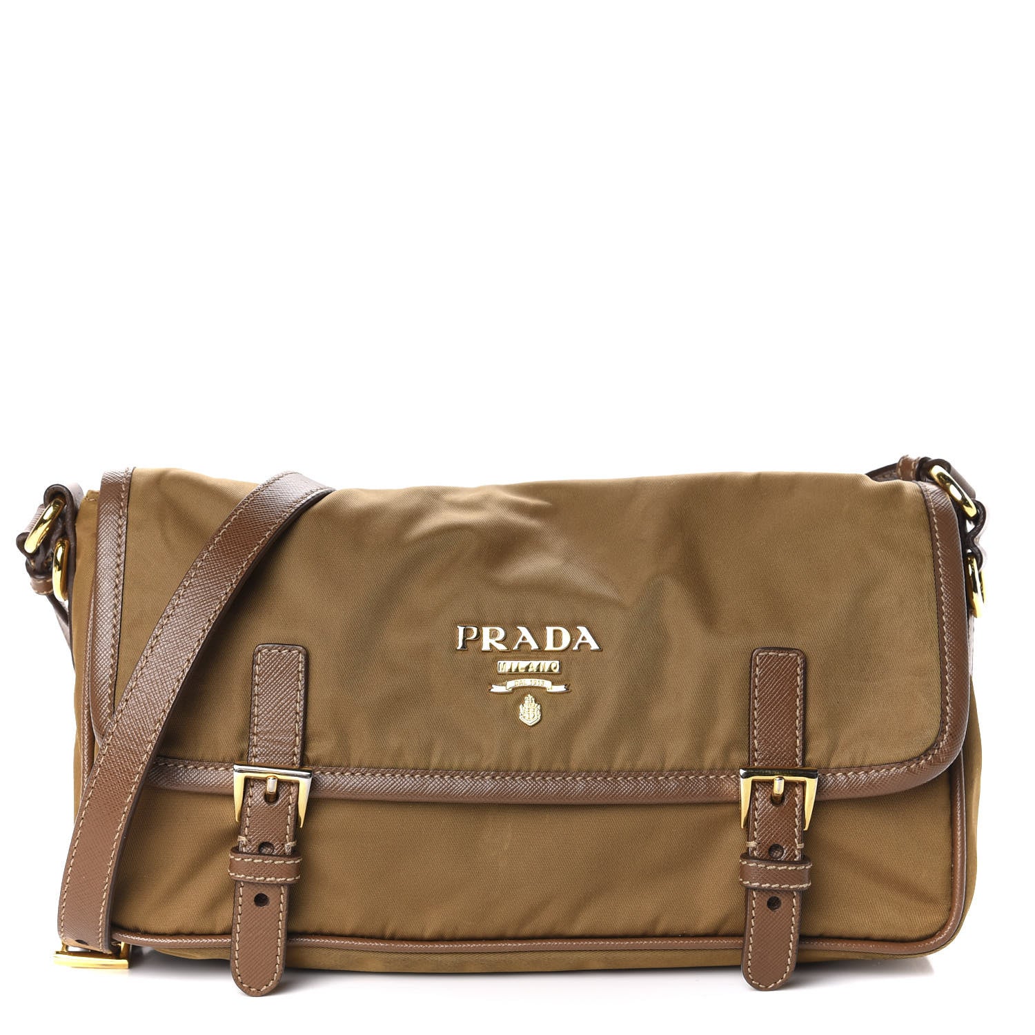 Prada Tessuto Nylon Saffiano Small Messenger Bag Tobacco 1 of 9