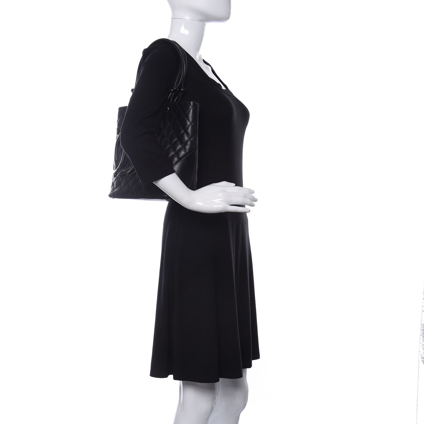 Calfskin Quilted Medium Cambon Tote Black