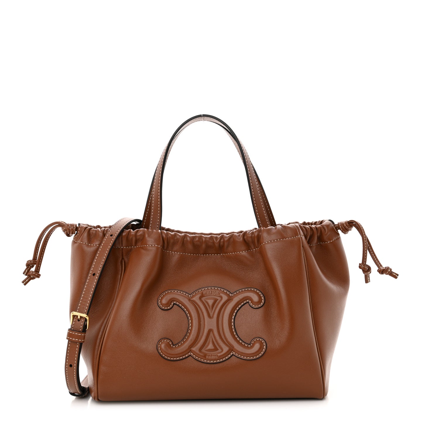 Smooth Calfskin Cuir Small Triomphe Cabas Drawstring Tan
