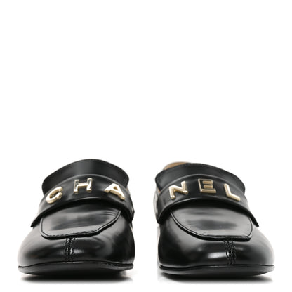 Chanel Shiny Calfskin Logo Loafers 36.5 Black 2 of 10