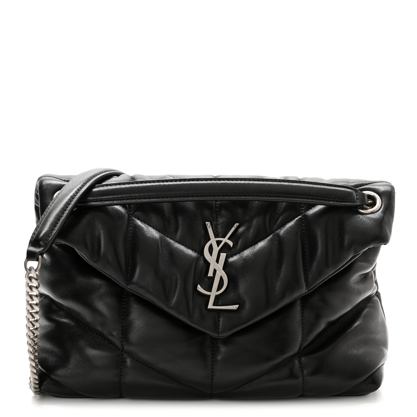Lambskin Quilted Small Loulou Puffer Monogram Chain Satchel Black