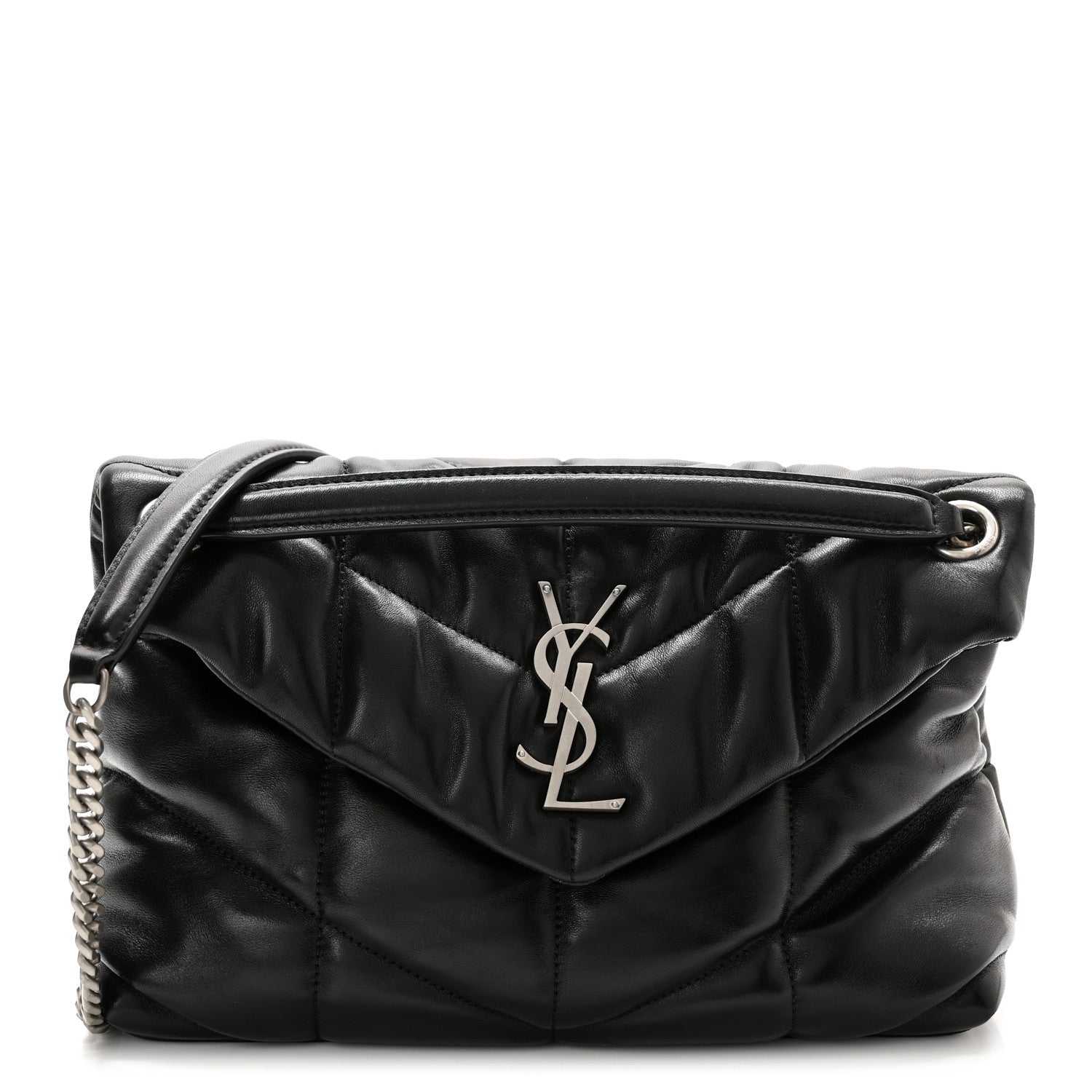 Saint Laurent Lambskin Quilted Small Loulou Puffer Monogram Chain Satchel Black 1 of 11