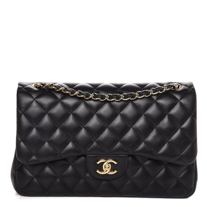 Chanel Lambskin Quilted Jumbo Double Flap Black 1 of 8
