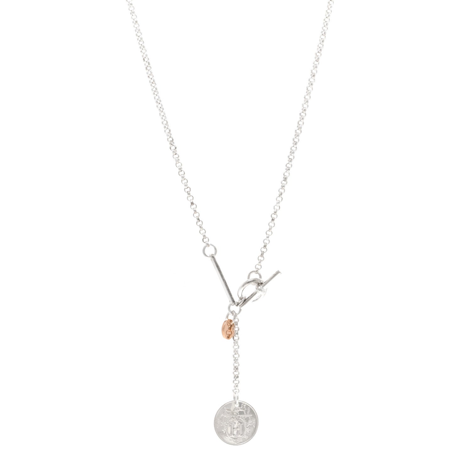 Hermes Sterling Silver 18K Rose Gold PM Ex-Libris Pendant Necklace 1 of 5