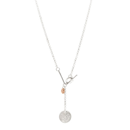 Hermes Sterling Silver 18K Rose Gold PM Ex-Libris Pendant Necklace 1 of 5