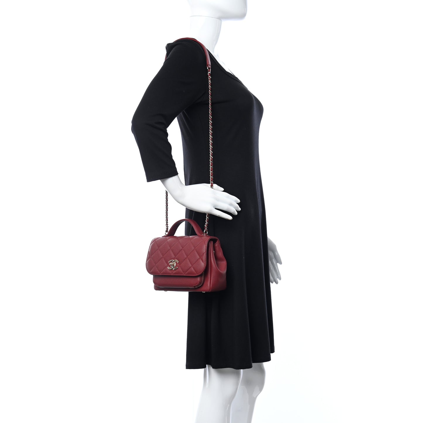 Caviar Quilted Mini Business Affinity Flap Burgundy