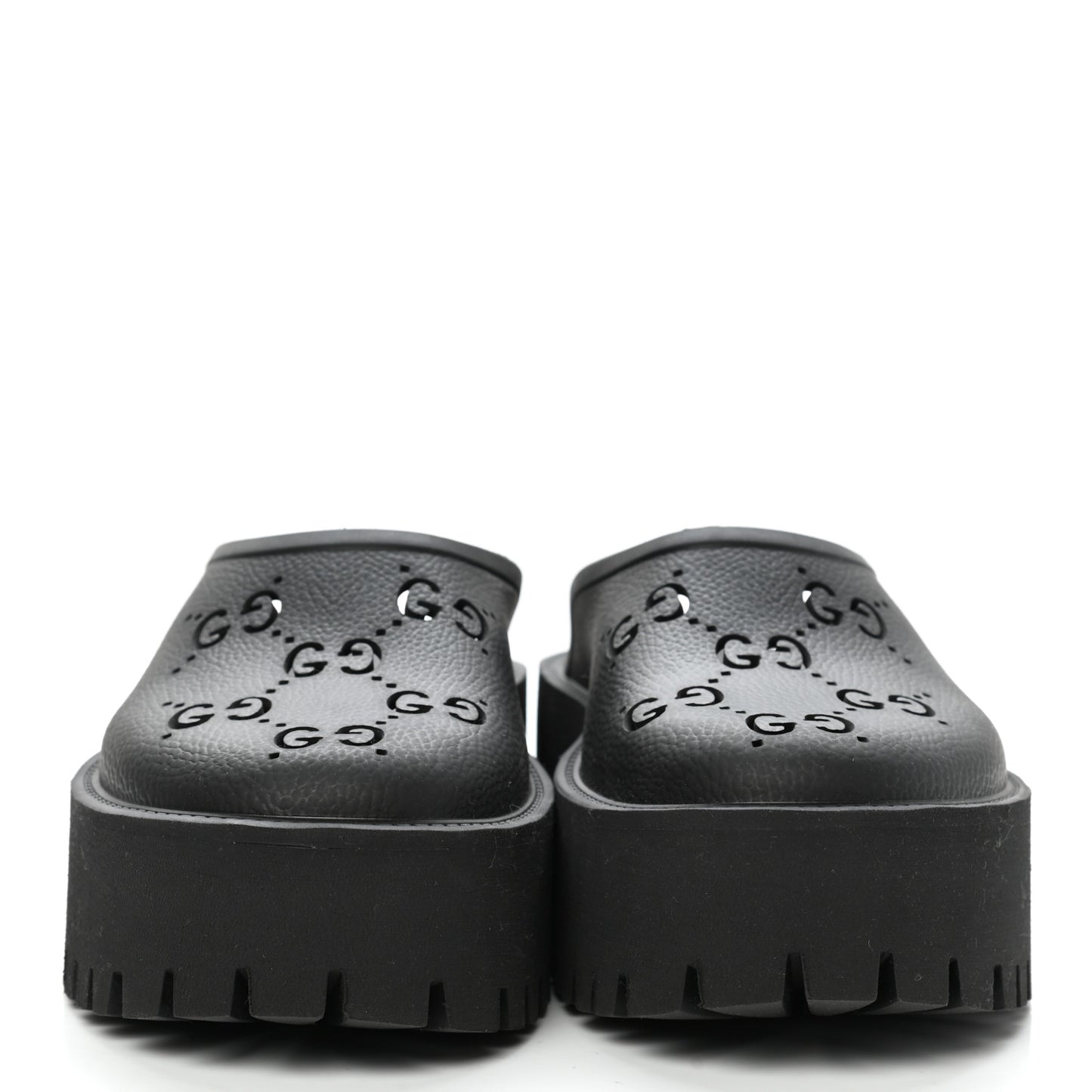 Rubber GG Monogram Perforated Elea Platform 55mm Lug Sole Sandals 38 Black