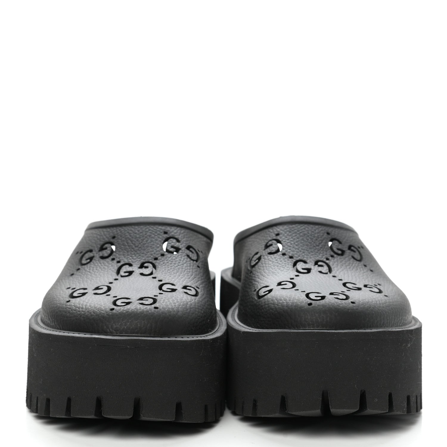 Gucci Rubber GG Monogram Perforated Elea Platform 55mm Lug Sole Sandals 38 Black 2 of 9