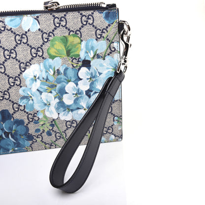 Gucci GG Supreme Monogram Blooms Small Zip Wristlet Pouch Beige Blue Black 14 of 15