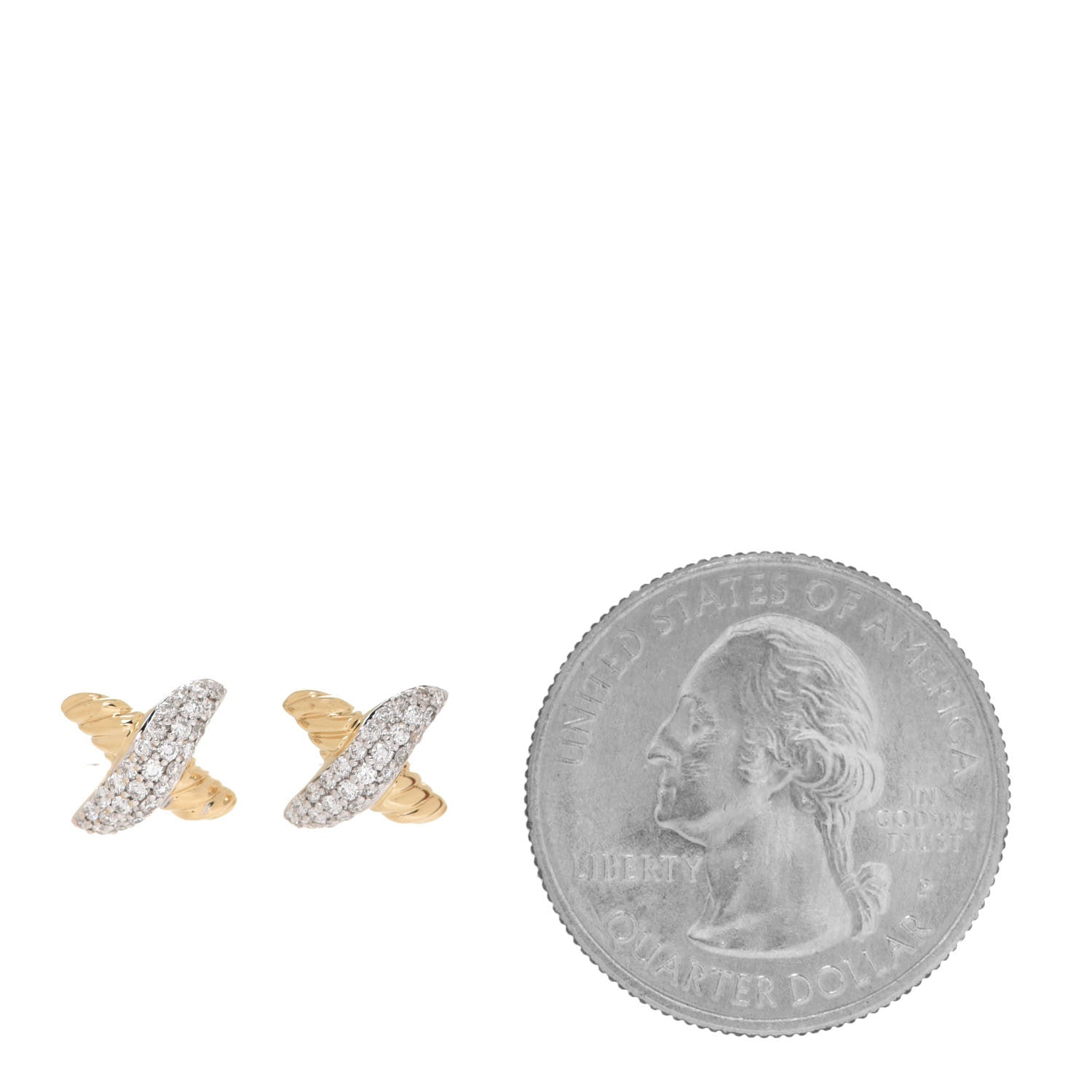 David Yurman 18K Yellow Gold Diamond Pave X Earrings 2 of 4