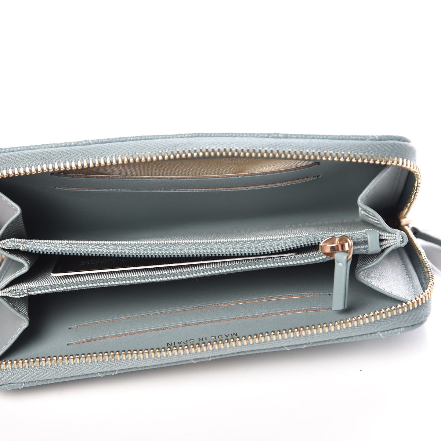 Iridescent Caviar Quilted Medium Zip Around Wallet Light Blue