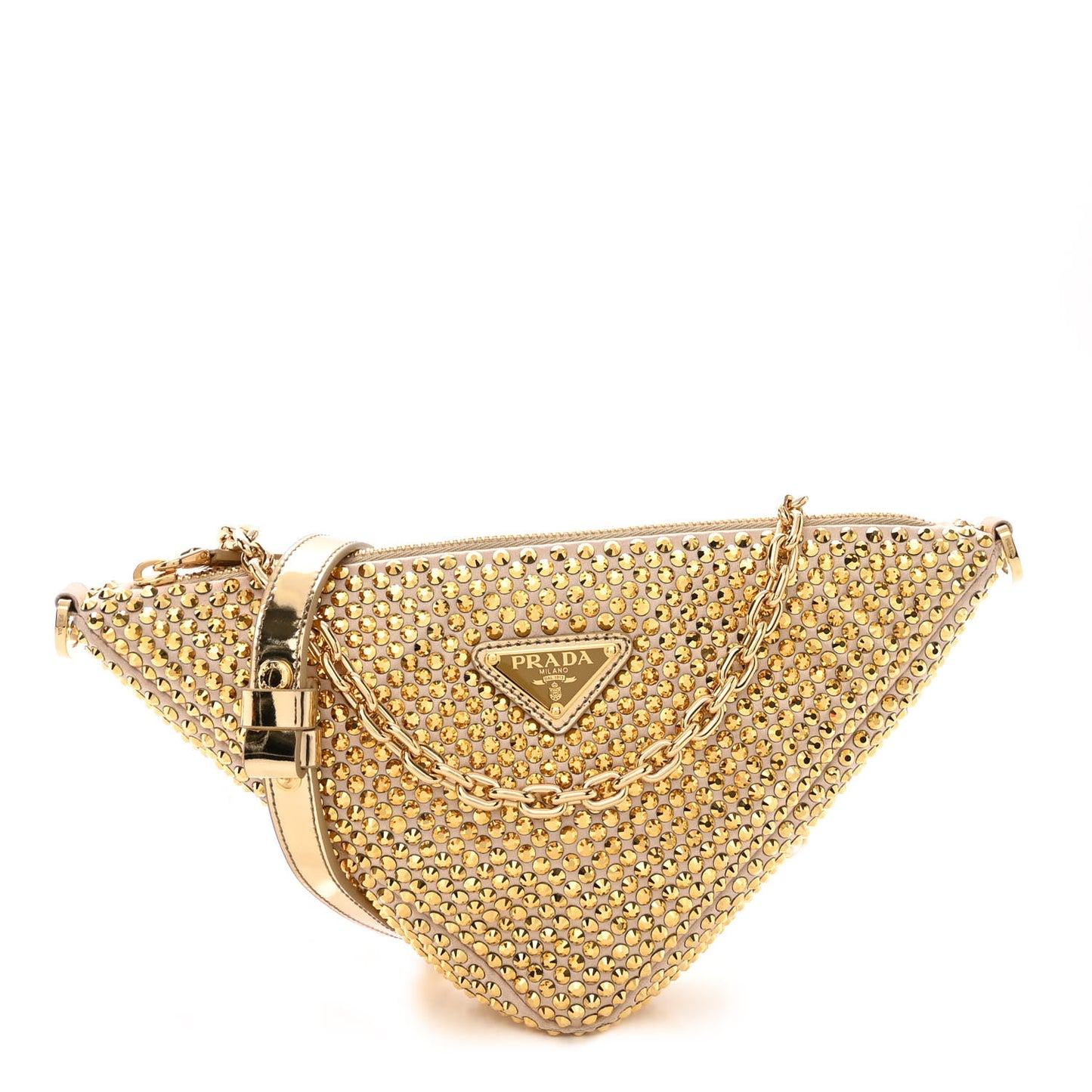 Satin Crystal Triangle Crossbody Pouch Platino