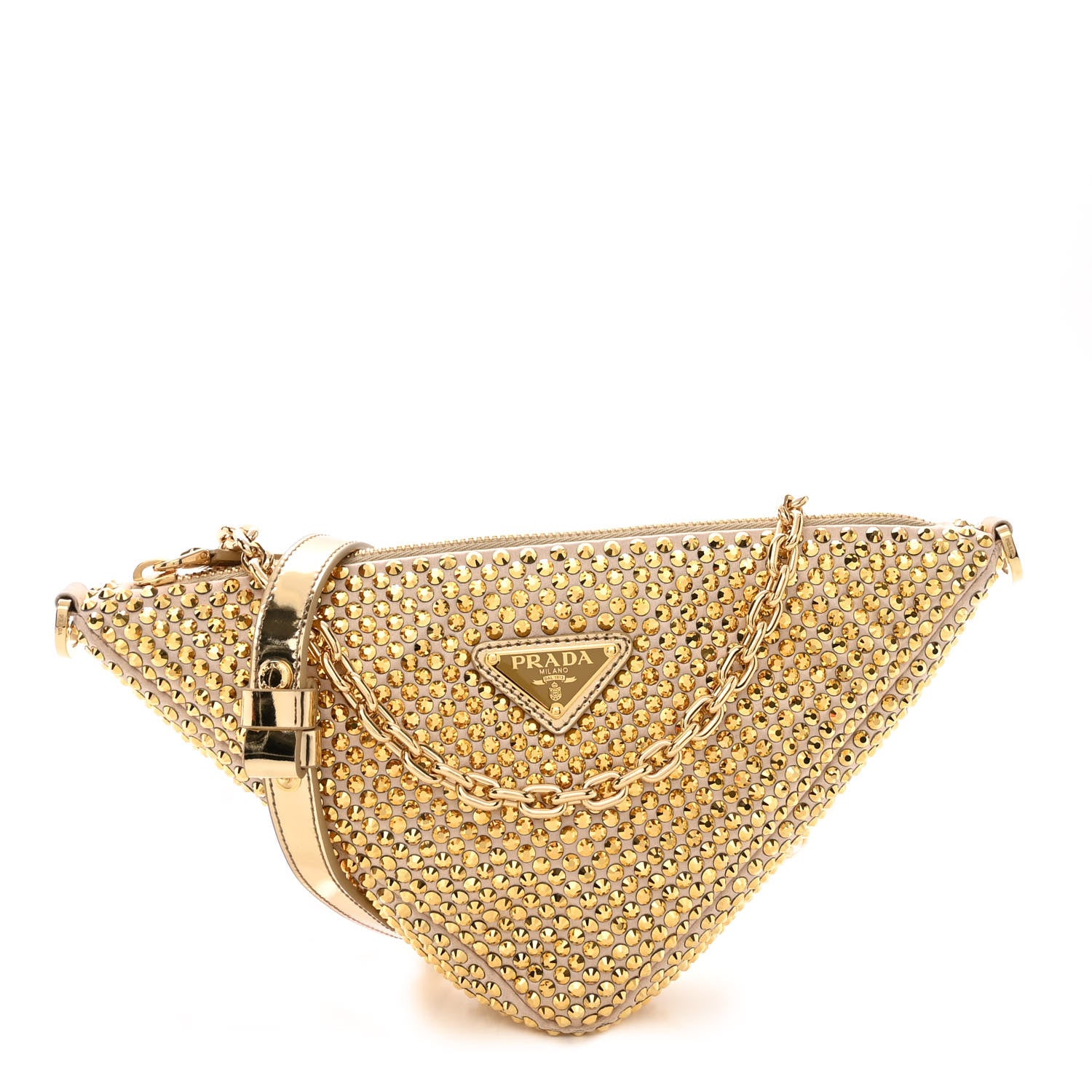 Prada Satin Crystal Triangle Crossbody Pouch Platino 1 of 10