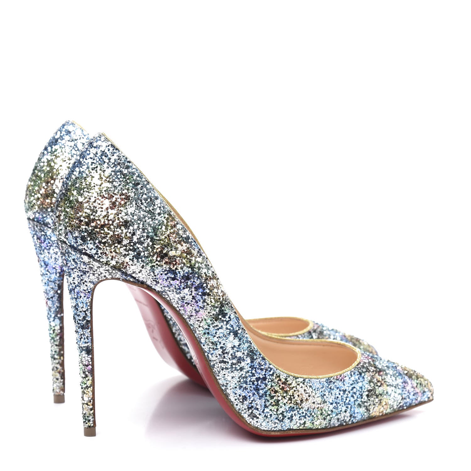 Christian Louboutin Glitter Aqua Ruban Met Pigalle Follies 100 Pumps 37.5 Horizon Gold 4 of 9