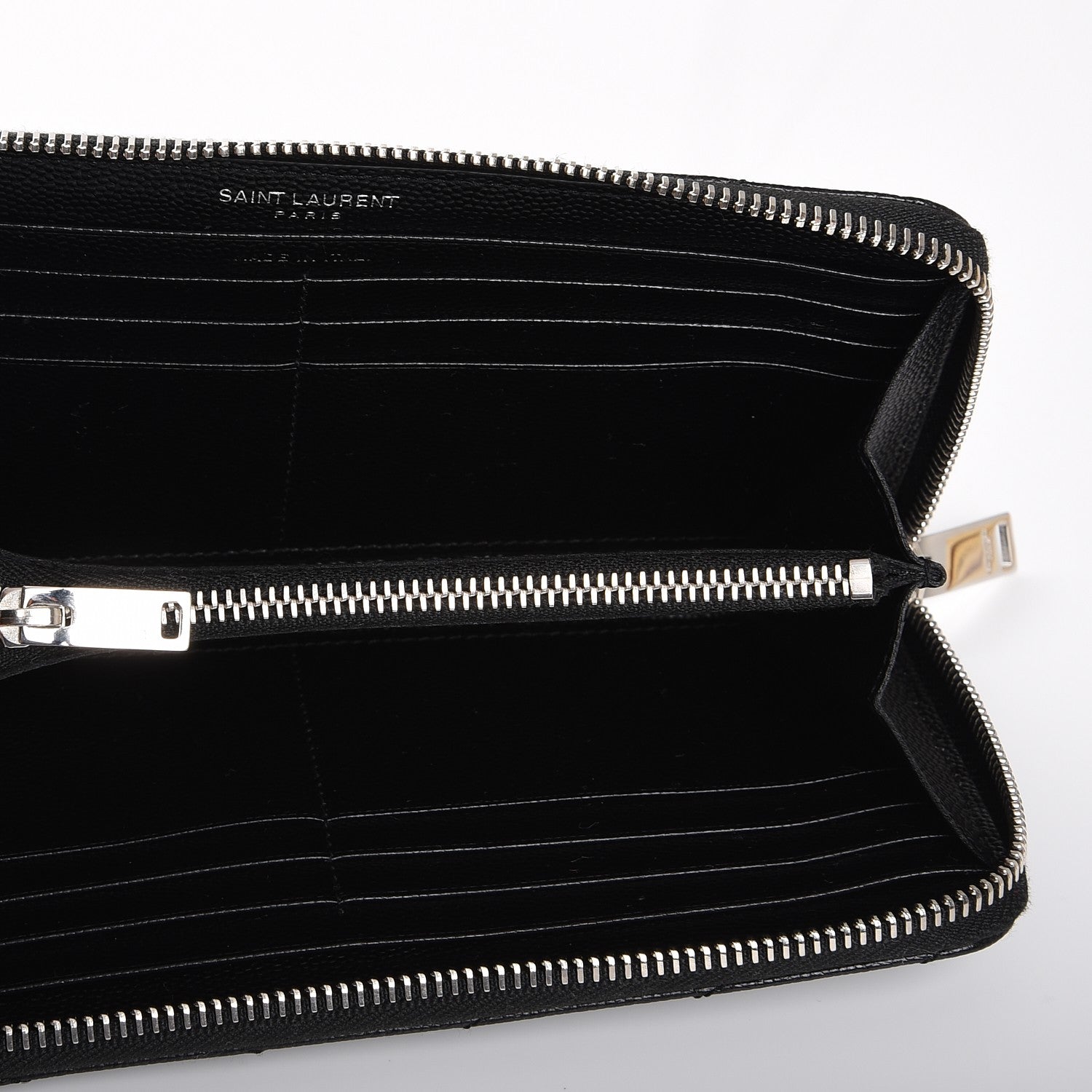 Saint Laurent Grain De Poudre Matelasse Chevron Monogram Zip Around Wallet Black 5 of 6