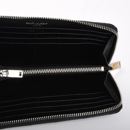 Saint Laurent Grain De Poudre Matelasse Chevron Monogram Zip Around Wallet Black 5 of 6