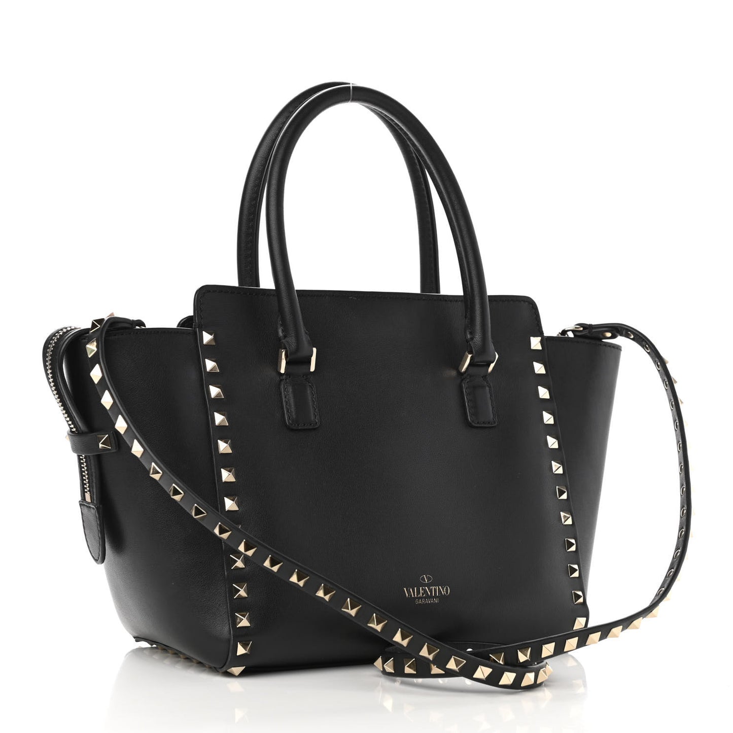 Vitello Small Rockstud Double Handle Tote Black