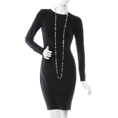 Chanel Pearl Crystal Beaded CC Long Necklace Pink Gold 2 of 4