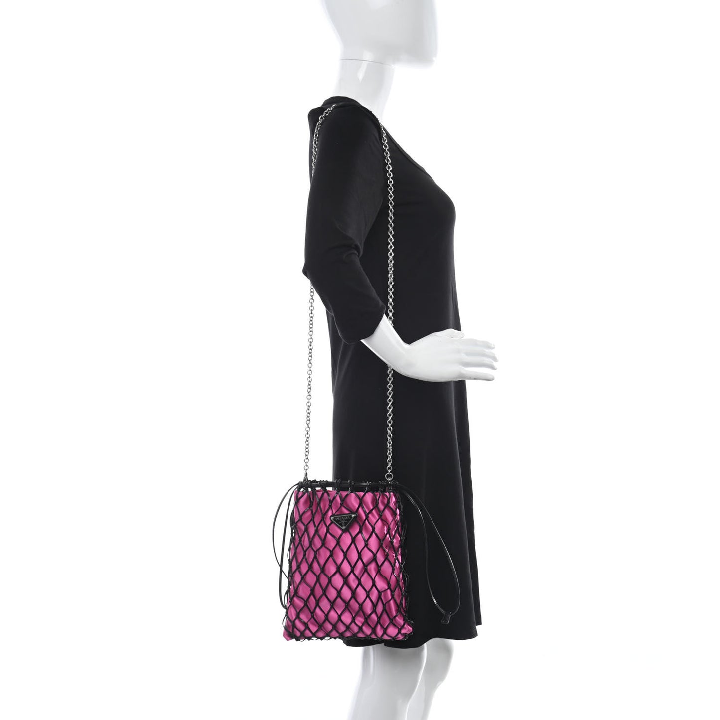 Satin Net Chain Bag Fuxia Black