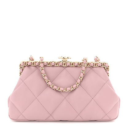 Chanel Lambskin Quilted Chain Frame Clutch Pink 1 of 11