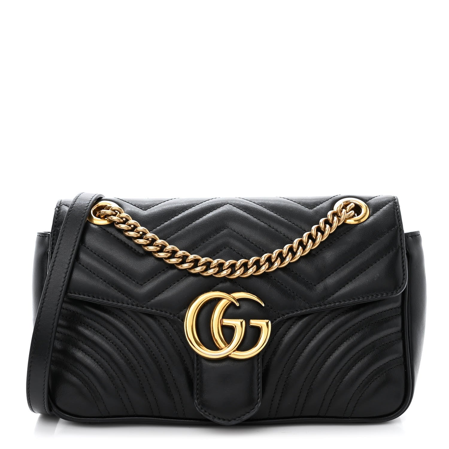 Gucci Calfskin Matelasse Small GG Marmont Shoulder Bag Black 1 of 11