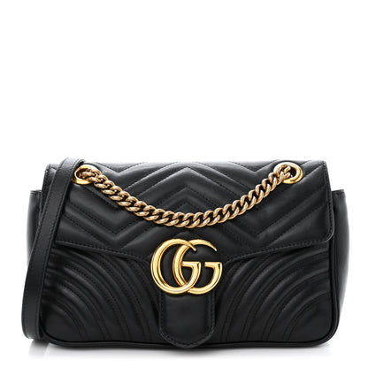 Gucci Calfskin Matelasse Small GG Marmont Shoulder Bag Black 1 of 11