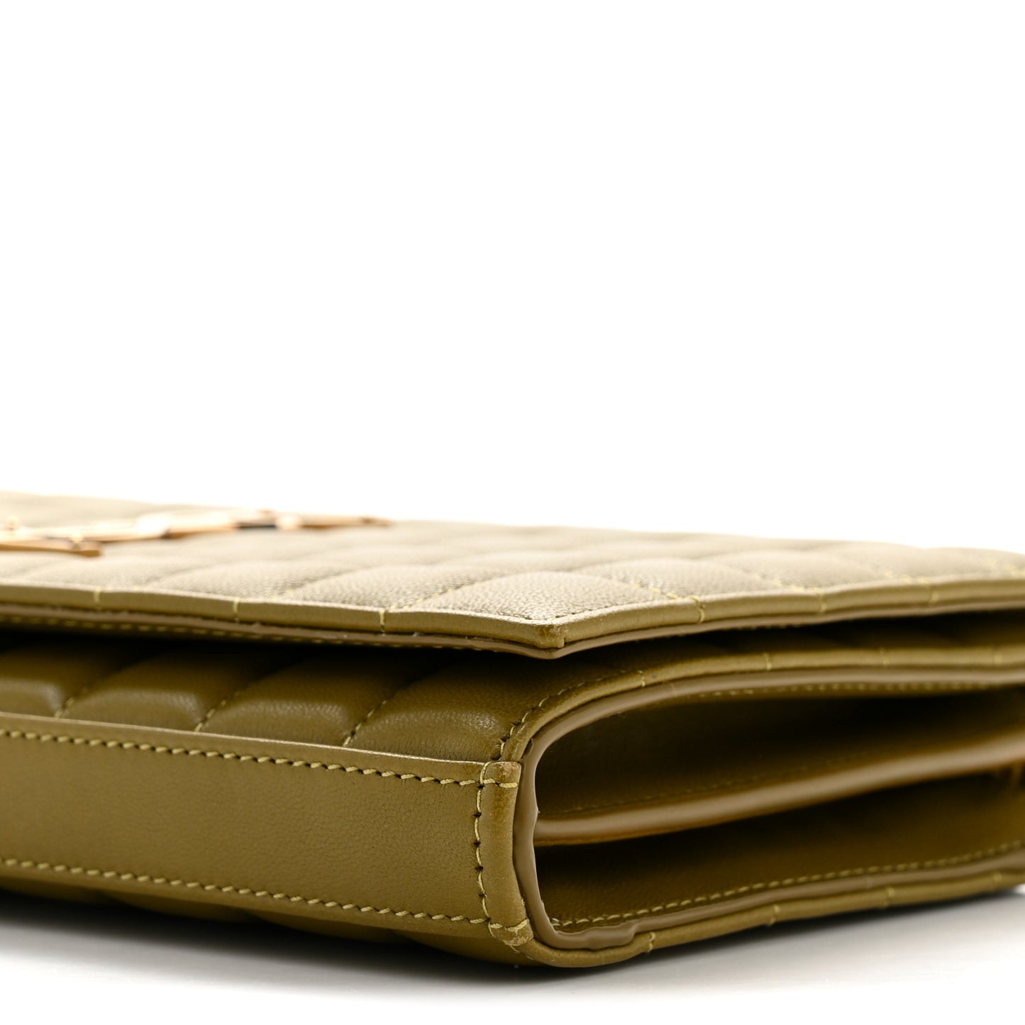 Lambskin Carre Quilted Cassandre Chain Wallet Olive Drab