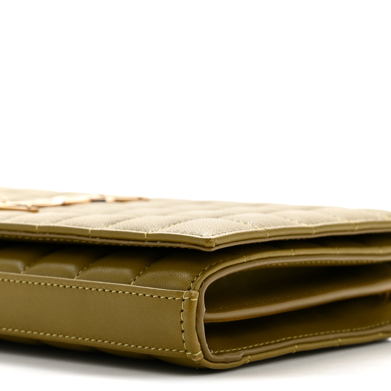 Saint Laurent Lambskin Carre Quilted Cassandre Chain Wallet Olive Drab 10 of 14