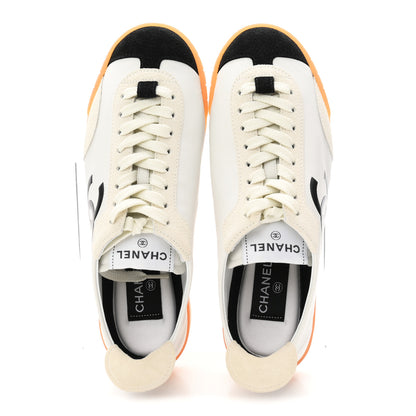 Chanel Calfskin Embossed Suede Sneakers 36.5 White Black 2 of 10