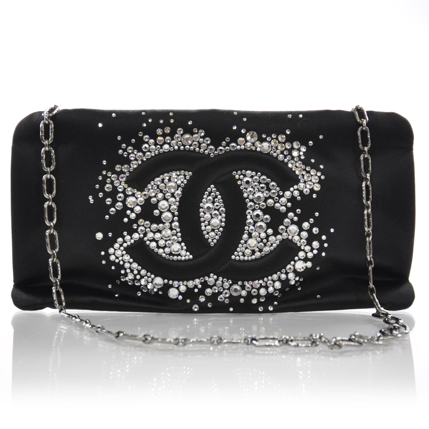 Satin Diamante Evening Clutch Bag Black