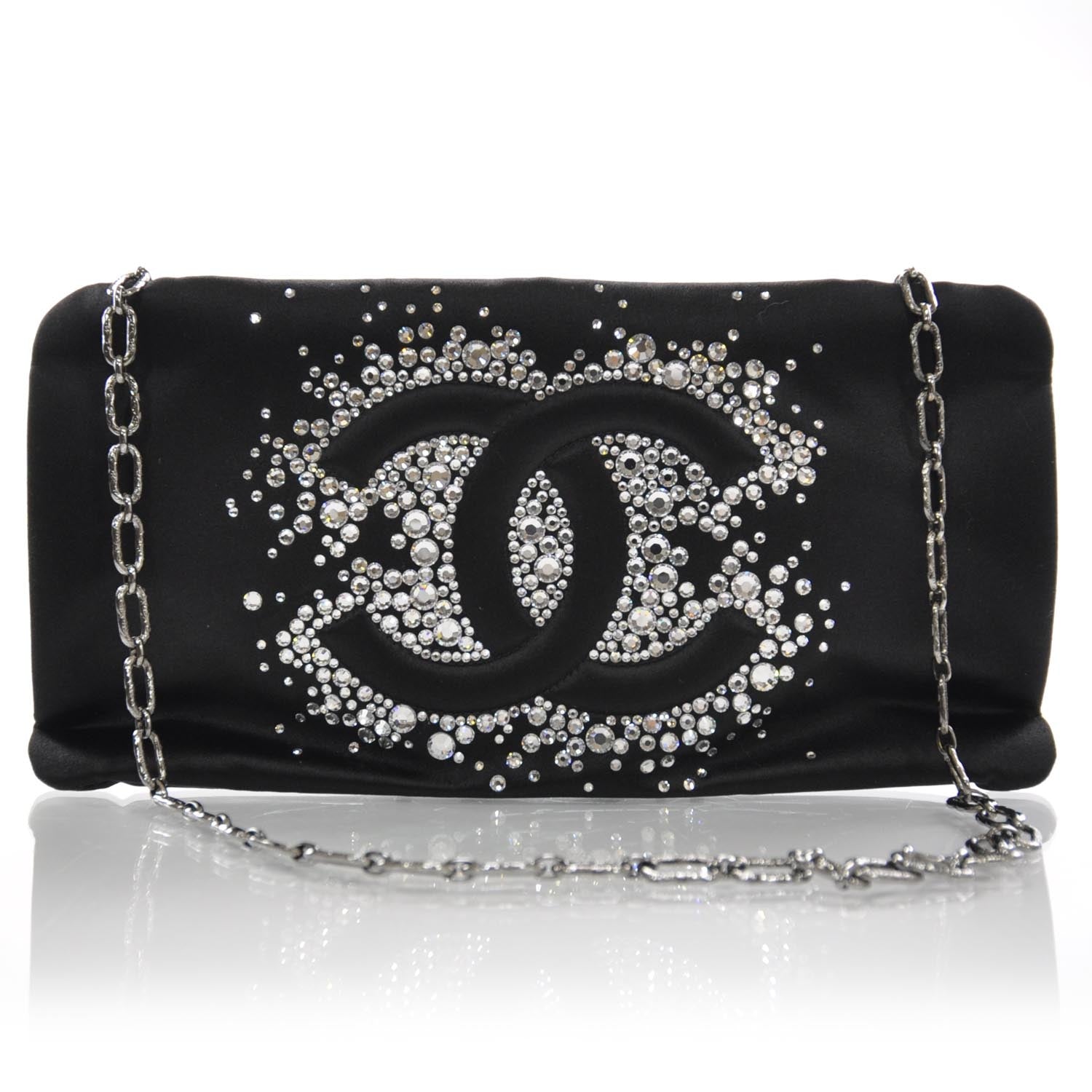 Chanel Satin Diamante Evening Clutch Bag Black 1 of 8