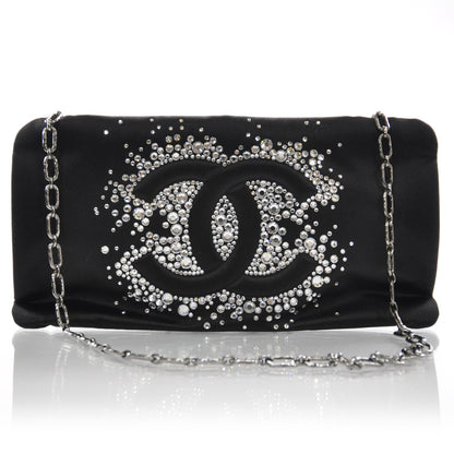 Chanel Satin Diamante Evening Clutch Bag Black 1 of 8
