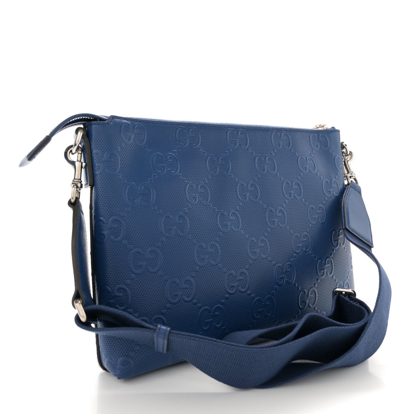 Calfskin GG Tennis Embossed Medium Wristlet Messenger Bag Intense Metal Blue