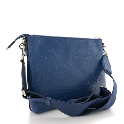 Gucci Calfskin GG Tennis Embossed Medium Wristlet Messenger Bag Intense Metal Blue 3 of 12