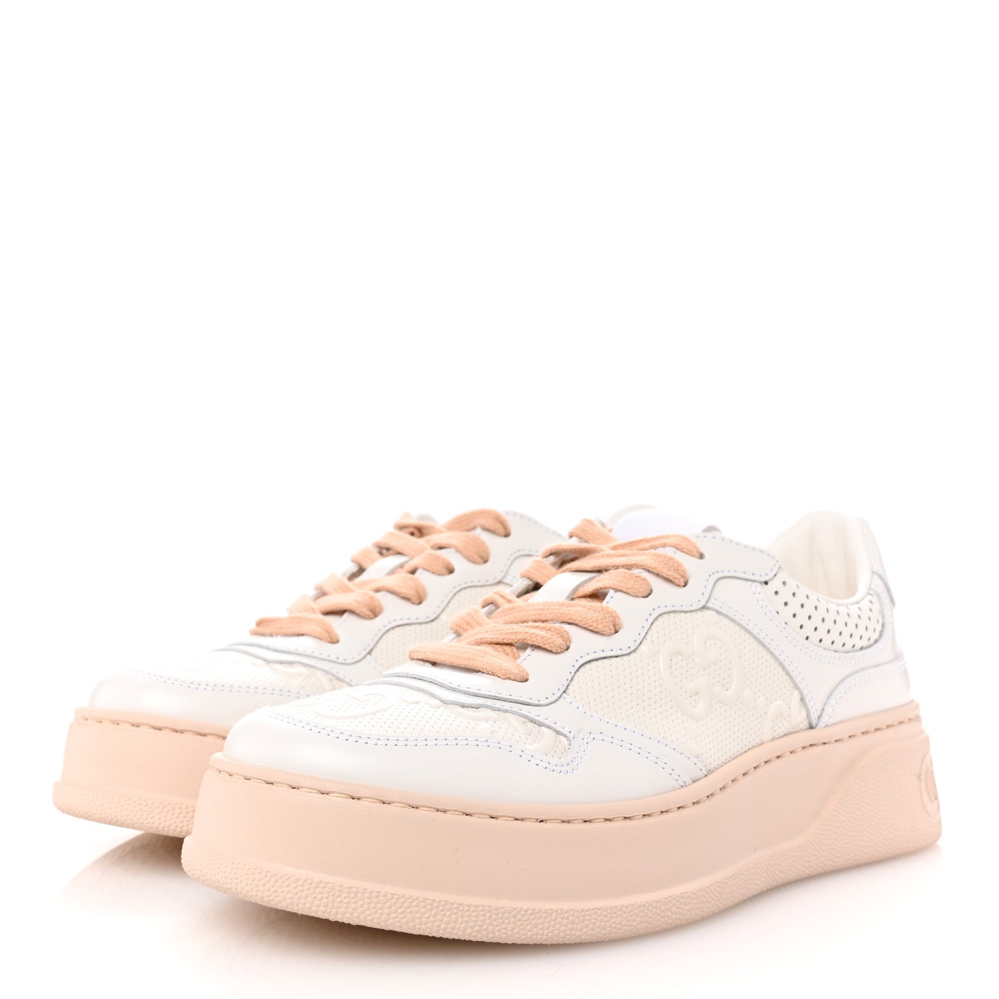 Calfskin GG Tennis Embossed Womens Platform 55mm Sneakers 37 White