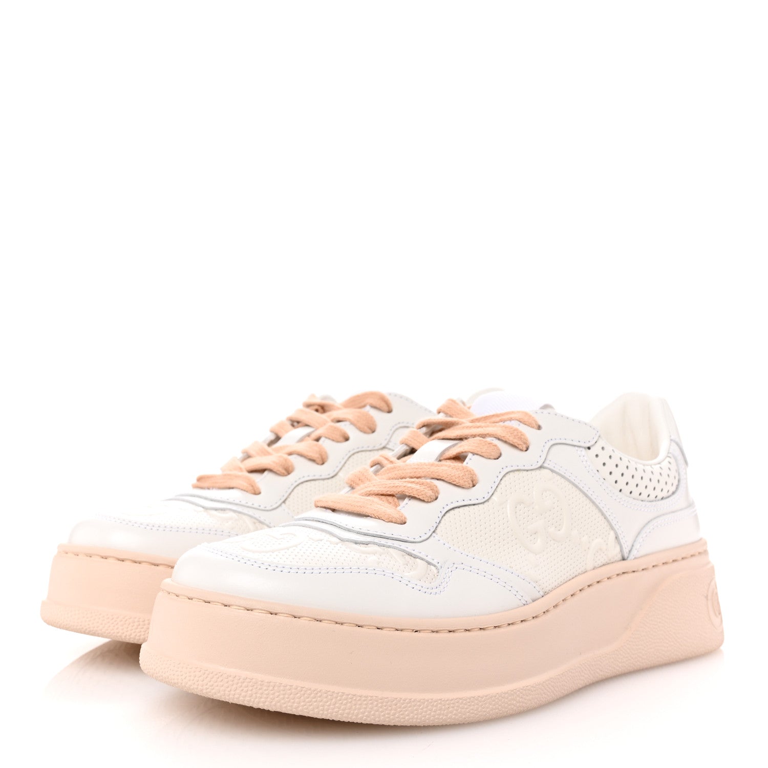 Gucci Calfskin GG Tennis Embossed Womens Platform 55mm Sneakers 37 White 4 of 9