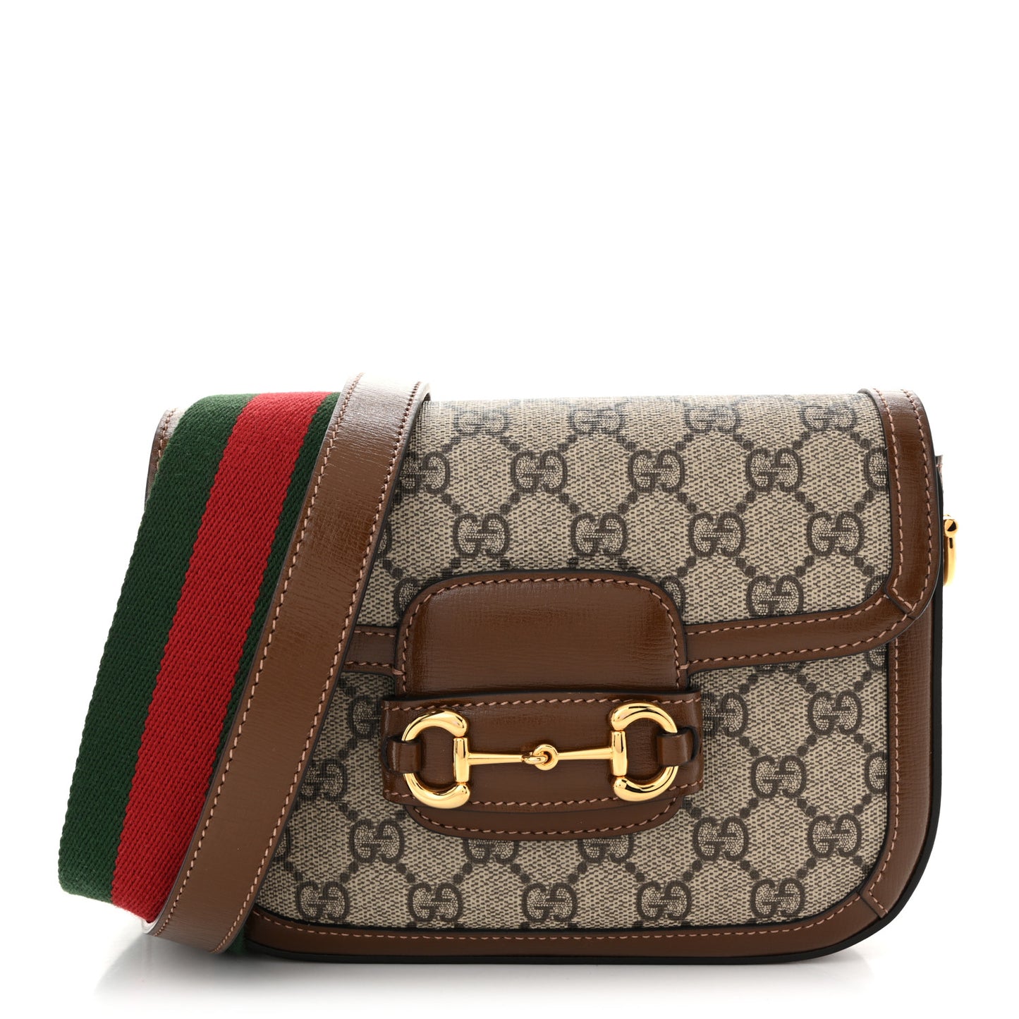 GG Supreme Monogram Web Mini Horsebit 1955 Shoulder Bag Beige Brown Sugar