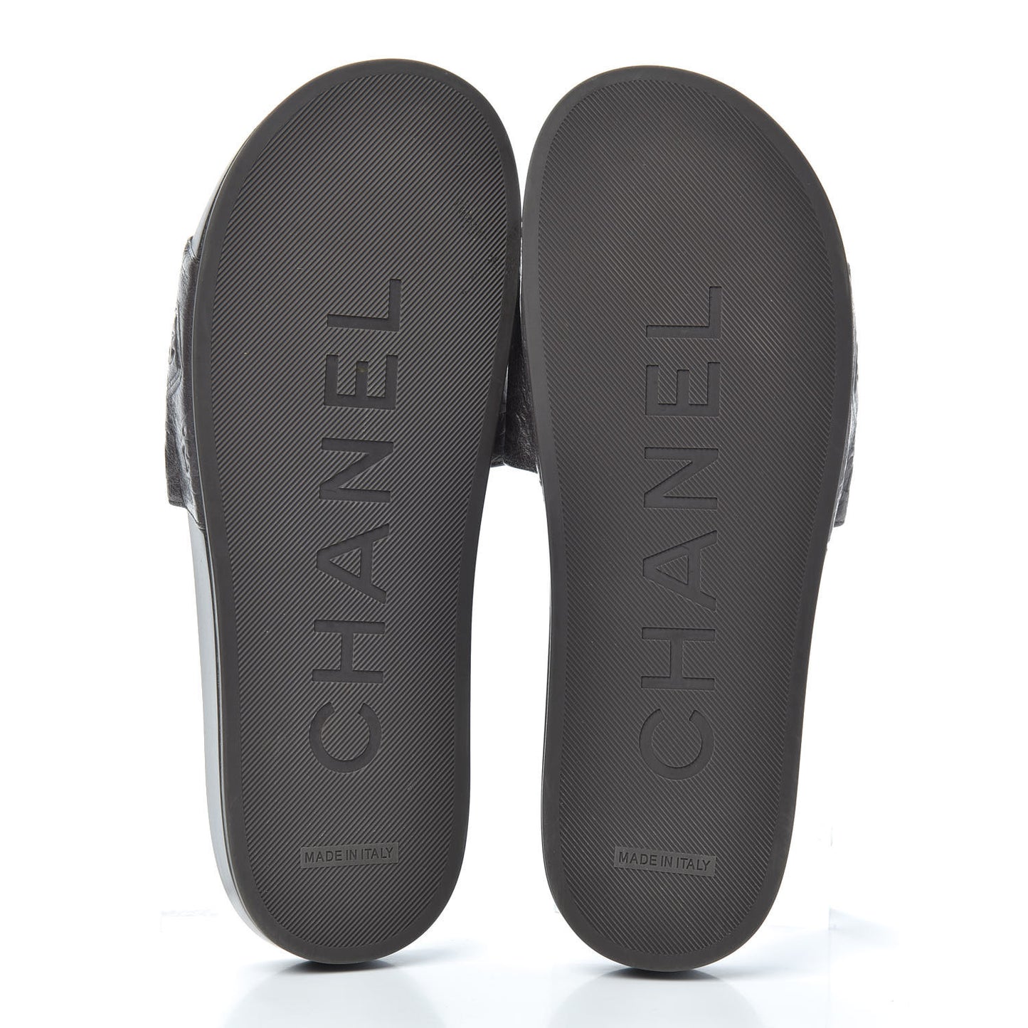Rubber Charm Embossed CC Flat Slide Sandals 40 Dark Grey