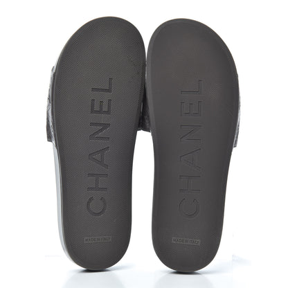 Chanel Rubber Charm Embossed CC Flat Slide Sandals 40 Dark Grey 7 of 7