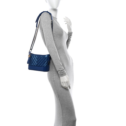 Chanel Metallic Calfskin Chevron Quilted Small Gabrielle Hobo Blue 2 of 11